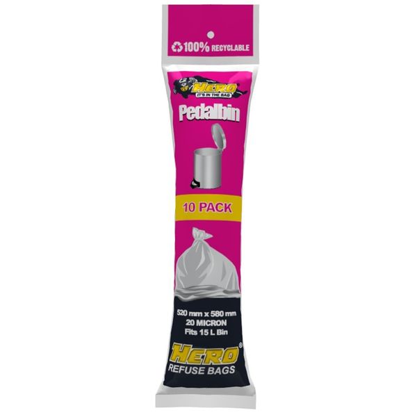 HERO 100 Pack Pedalbin 520mm x 580mm Recyclable Refuse Bag - 20 Micron