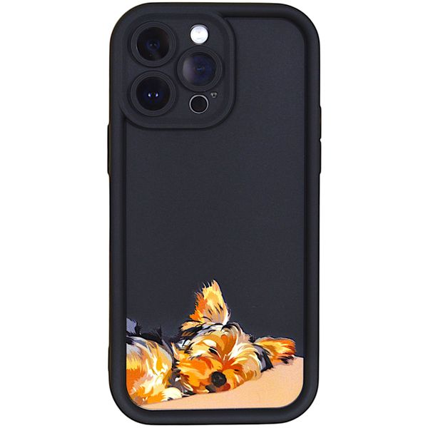 Phone Case with Bubble Edge &amp; Cozy Sleepy Dog for iPhone 15 Pro Max - Black