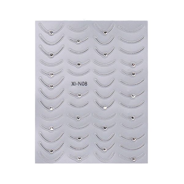 3D Silver Line Nail Stickers with Rhinestones - Self-Adhesive French
