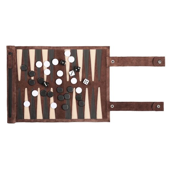 Genuine Leather Backgammon Set Traveler's Roll-up