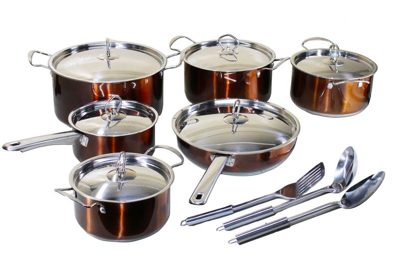 xTek- 15 Piece Stainless Steel Capsulated Bottom Cookware Set - Copper