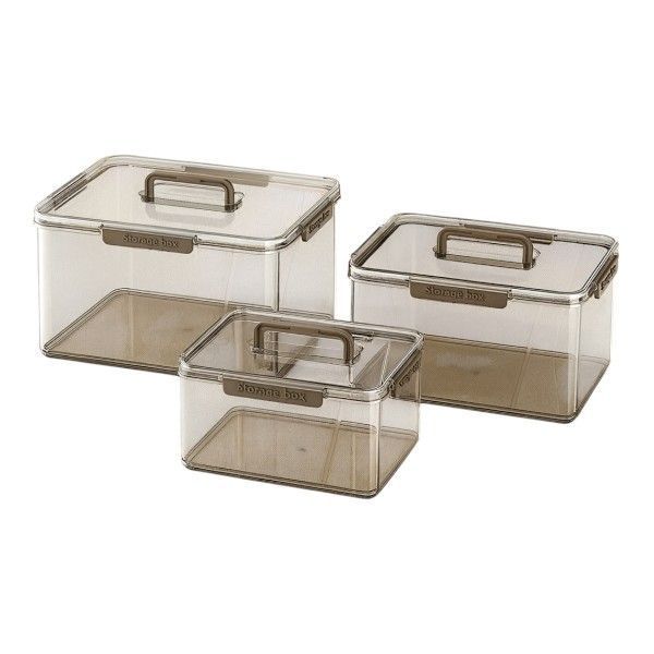 Transparent Storage Box Set with Handles - Small, Medium and Large - 3-Pack