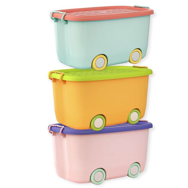3Piece Large Capacity Colorful Toy Cloth Lego Storage Box with Lid &amp; Wheels