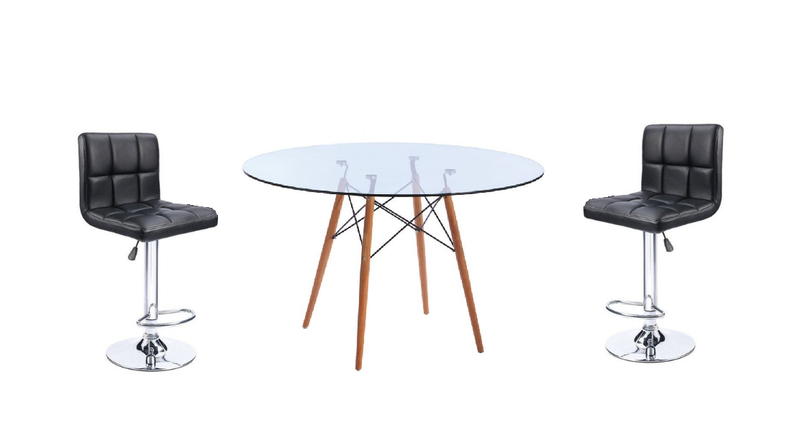 Soft Padded Perla Swivel Bar Stool and Glass Wooden Leg Table Set