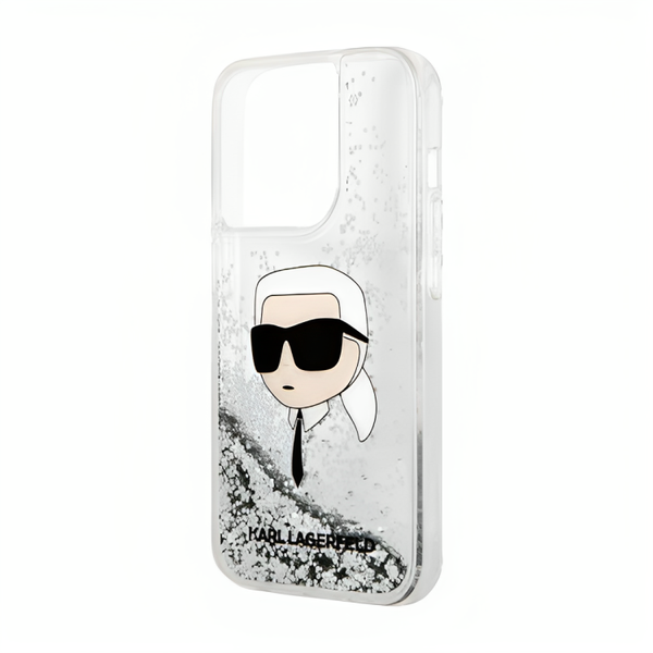 Karl Lagerfeld Liquid Glitter Silicone Case for iPhone 14 Pro - Silver