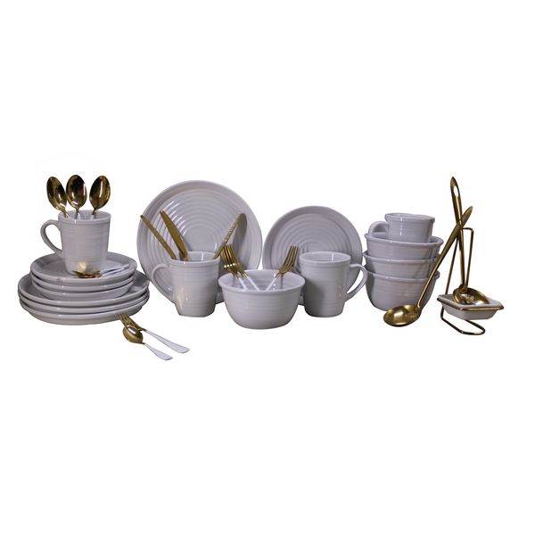 LMA 35 Piece Round Dinnerware Cutlery &amp; Serving Sppon Set with Stand