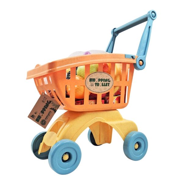 Mingli Toys - Pretend &amp; Play - Shopping Trolley &amp; Play Food Set - Eco-friendly - 22 Pieces