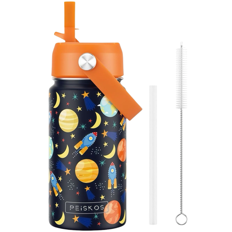 PEISKOS Insulated Water Bottle Leak Proof Flask with Straw for Kids 400ML Image