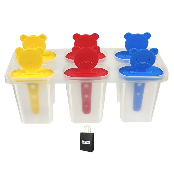 6-in-1 Ice Lolly Popsicle Moulds Colorful Bear Themed and Gift Bag NATAN