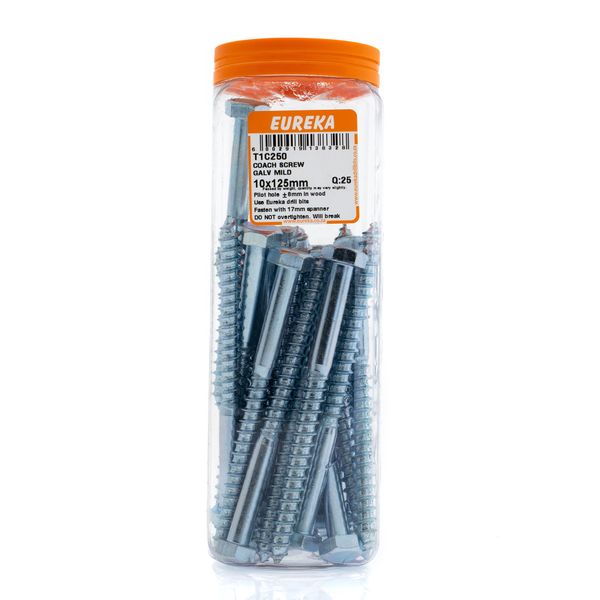 EUREKA Coach Screws Galvanised Mild Steel 10 x 125mm Q:25 T1C250