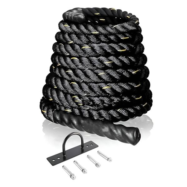 12m Gym Training Weighted Rope for Strength and Cardio Workouts - Black