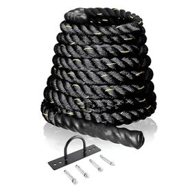 12m Gym Training Weighted Rope for Strength and Cardio Workouts - Black ...