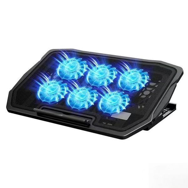 6-Fan Laptop Cooling Pad, Dual USB Ports, Height Adjustable