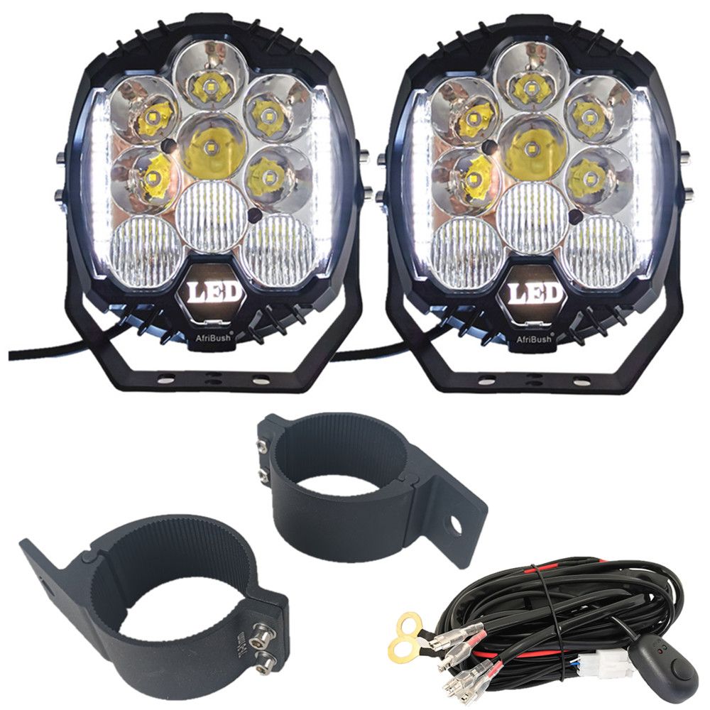 AfriBush 4x4 SpotLights 7" LED 75W 15000lm & Spot Light Wiring Kit