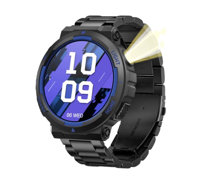 3ATM Waterproof Smart Watch With Integrated LED Flashlight - Black