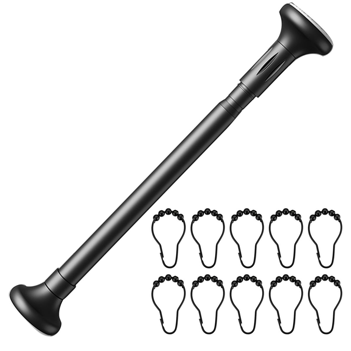 Shower Curtain Rod with 12 Adjustable Hooks Size 70-120 cm