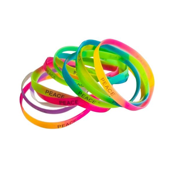 Silicone Rubber Wristbands - Assorted Colour Bracelets - Peace - Pack of 10
