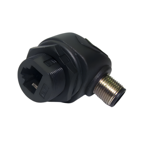 RJS-12D08FM-RS6001 Waterproof RJ45 Female to M12 D-Code Male Right-Angle