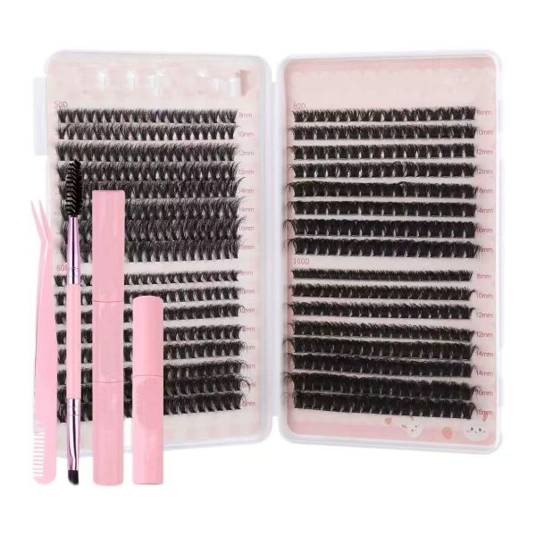 640 Pieces Eyelash Extensions 80D 100D, 8-16mm Thin Eyelashes DIY Kit