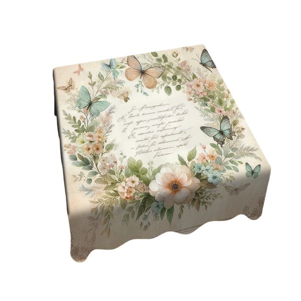 Beige Flowera and Butterflies Square Tablecloth