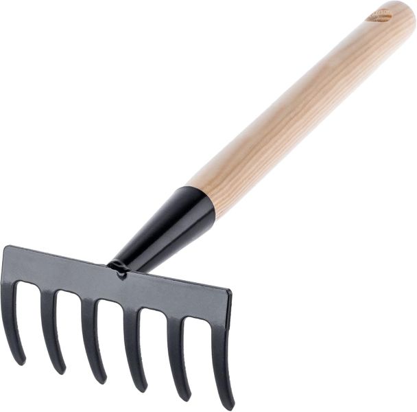 Mini Portable Metal 6 Teeth Wooden Handle Garden Hand Rake