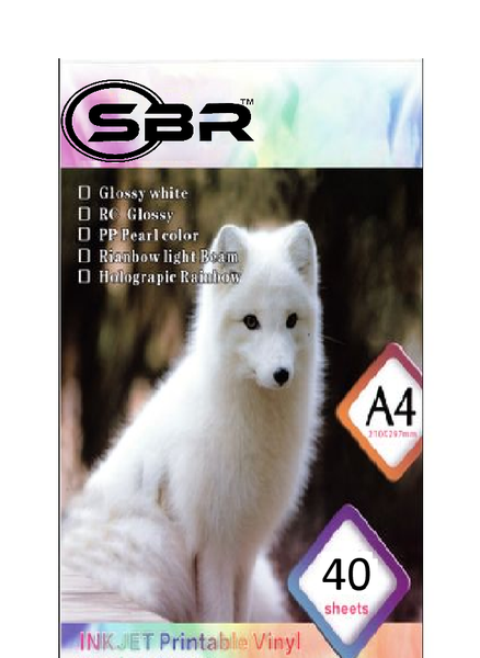 SBR | A4 Vinyl Sticker Papers - 40 Sheets - Glossy White