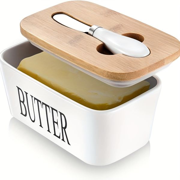 Ceramic Butter Dish with Knife
