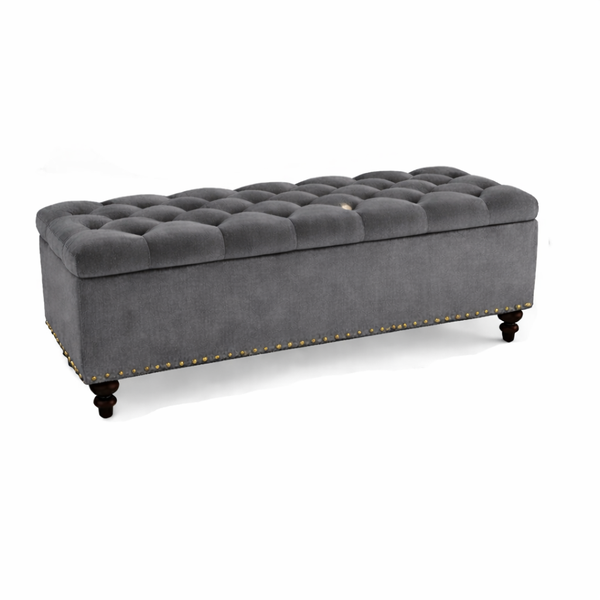 Furnity - Luna Classic Tufted Upholstered Storage Ottoman - Grey Velvet