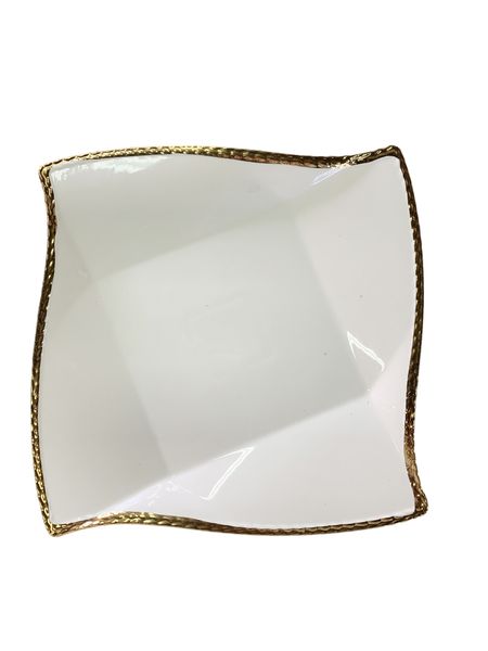 Quality Porcelain Square Dinner Plate With Wave Gold Rim - 6 Piece