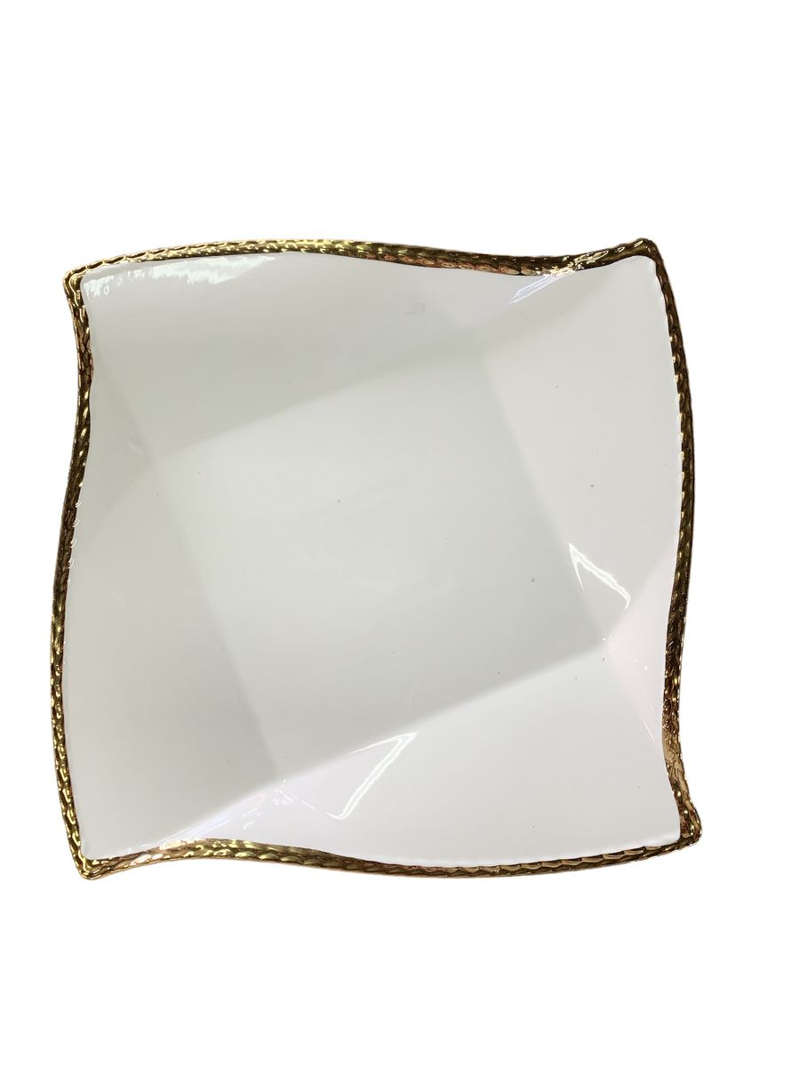 Quality Porcelain Square Dinner Plate With Wave Gold Rim 6 Piece