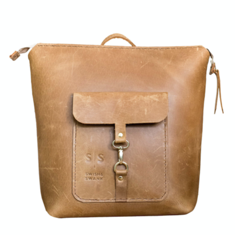 ladies tan leather backpack