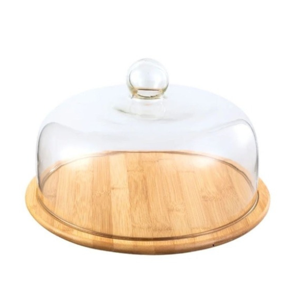 Stylish Glass Cake Dome with Wooden Base