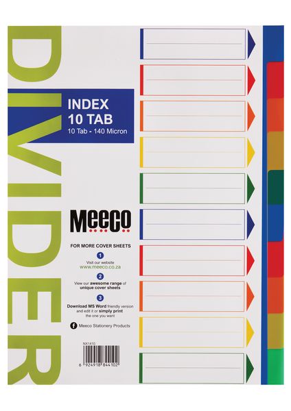 Meeco A4 5 Tab (1-10) Bright Multi Colour Dividers