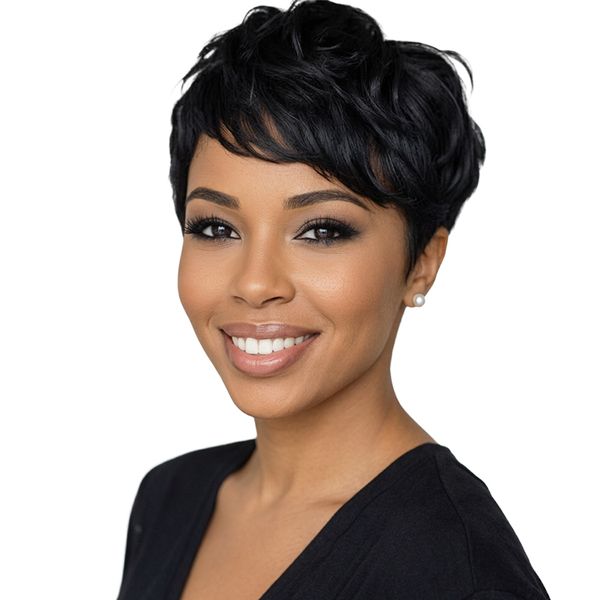 Black In Brazilian Straight Pixie Cut Wig With Wear And Go For Women