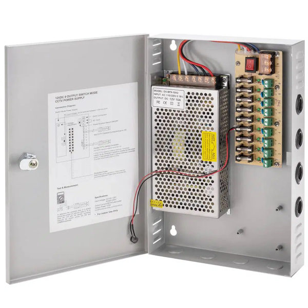Mulview 9-Channel 100W 12VDC Power Supply for CCTV. Switch Mode