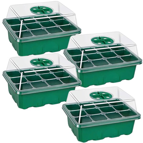Garden Seedling Growth Tray With Light &amp; Humidity Control Vents - Set of 4