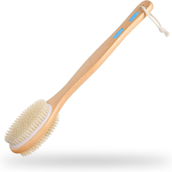 44cm Long Wooden Double Side Shower Body Brush With Soft &amp; Stiff Bristles