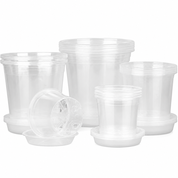 20 Pack Clear Nursery Plant Pots with Saucers Flower Pots Drainage Holes