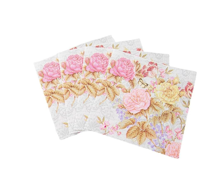 Tri Colour Floral Print Serviette Paper Napkin - 16.5cm - 40 Pack