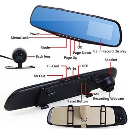 Vehicle Blackbox DVR 4.3 Inch Full HD 1080P, Mirror Car Camera Recorder  L808B, Dash Cam 170 Degree Dual Lens Rear-View » Gadget mou