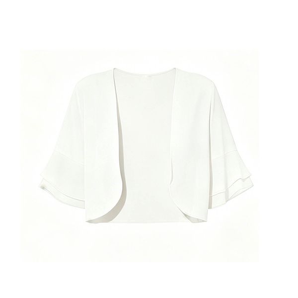 White Sheer Polyester Bolero Shrug, Women Open Front 3/4 Sleeve