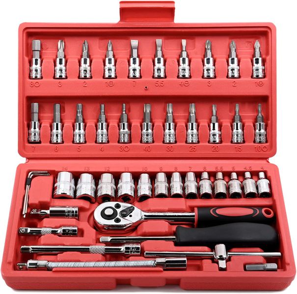 Blue Carbon 46 Pieces 1/4 inch Drive Socket Ratchet Wrench Set with Case
