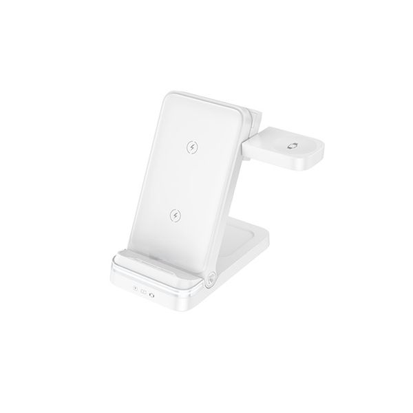 3-in-1 Foldable Wireless Fast Charger Phone, Watch &amp; Earbuds Dock White