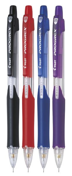 Pilot H-125 Progrex Clutch 0.5mm Pencil Pack of 4- Black, Red, Blue, Violet