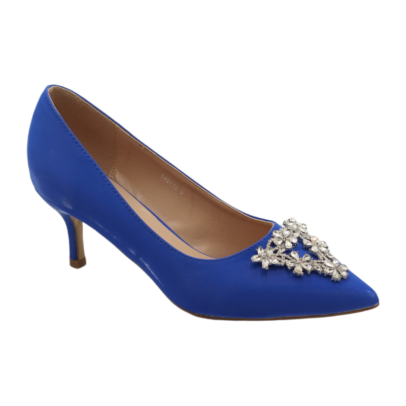 LaMara Paris Sabiya Mid Heel Court with Triangle Trim - Blue | Shop ...