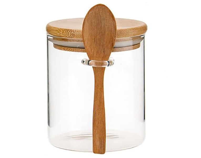Airtight Glass Jars With Bamboo Lids And Spoons, 17oz Glass Canisters With