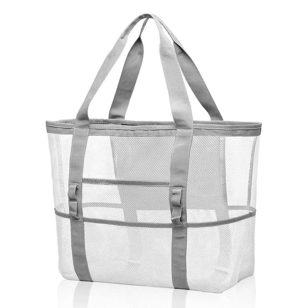 Mesh Beach Bag Large Tote Bag Lightweight with PVC inner Pocket Foldable