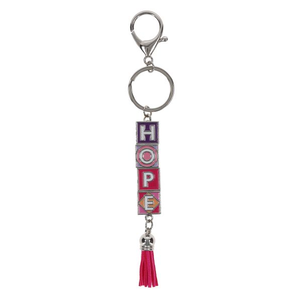 Keychain - Hope, Metal Cube, Pink &amp; Purple