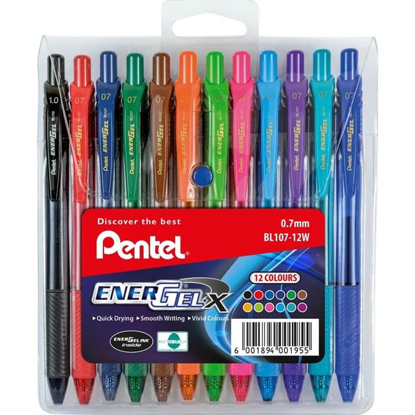 Pentel Energel-X Retractable Gel Rollerball Pen 0.7mm Set of 10 + 2