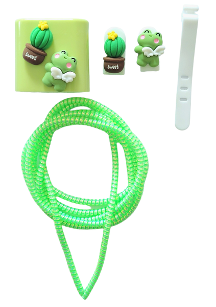 5pcs Frog Decor Charger Head Cover &amp; Data cable Protector Set